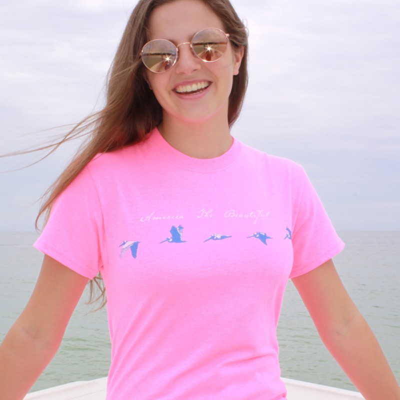 woman female pelicans beach tee atb0553