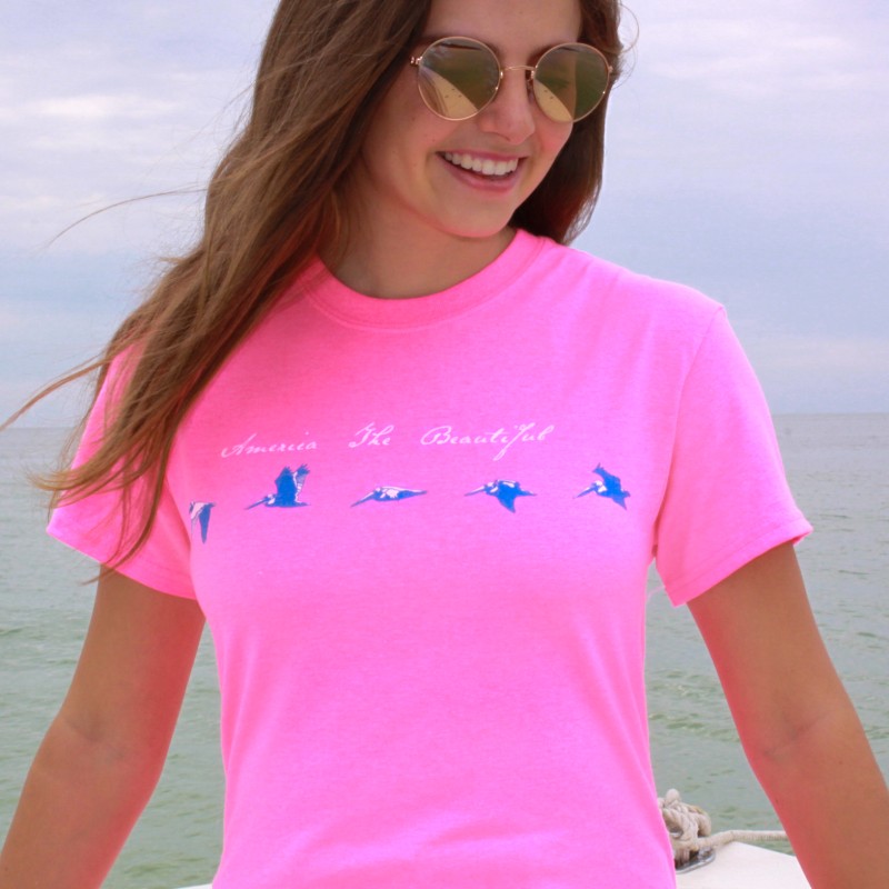 woman female pelicans beach tee atb0563